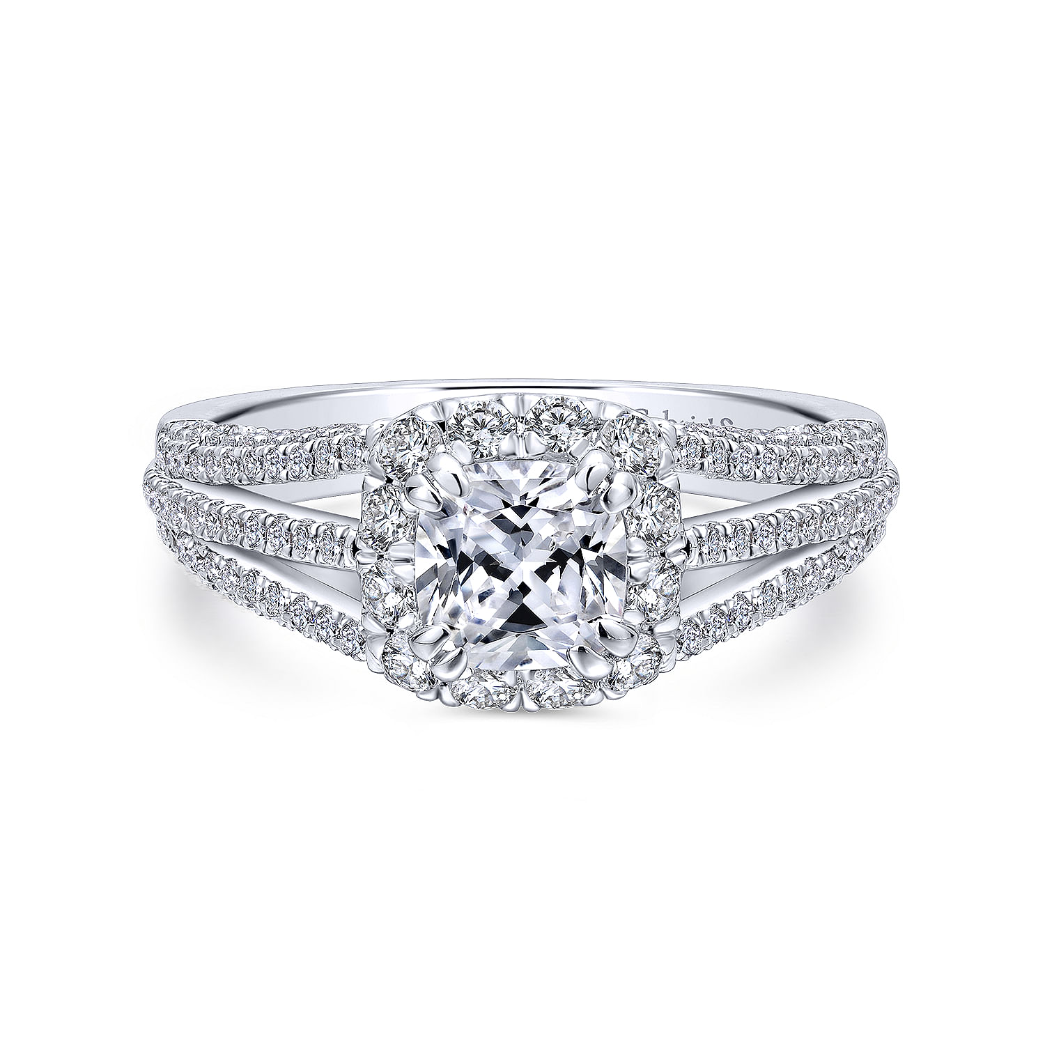 Gabriel - 18K White Gold Cushion Halo Diamond Engagement Ring