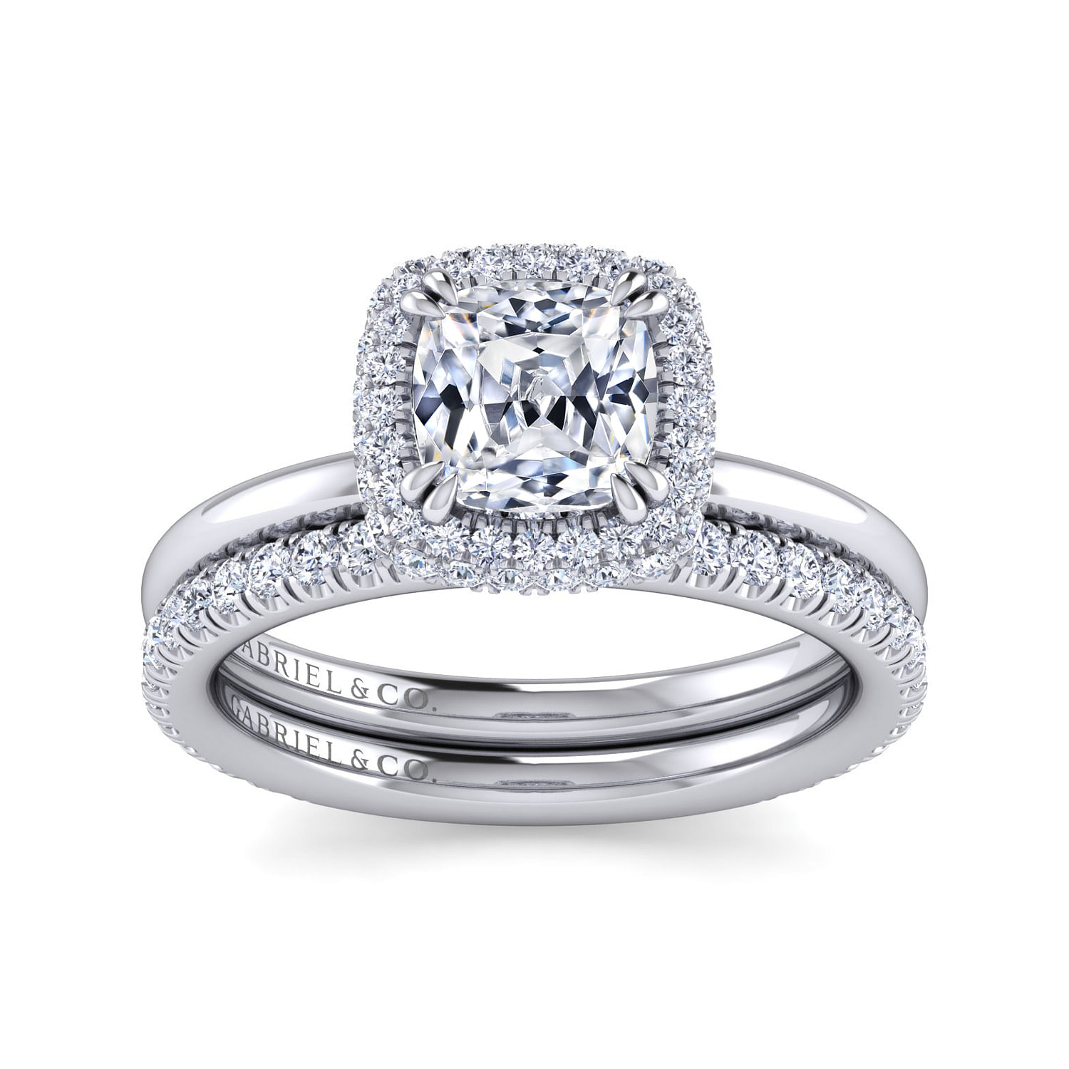 18K White Gold Cushion Halo Diamond Engagement Ring