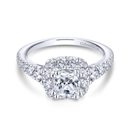 Gabriel - 18K White Gold Cushion Halo Diamond Engagement Ring