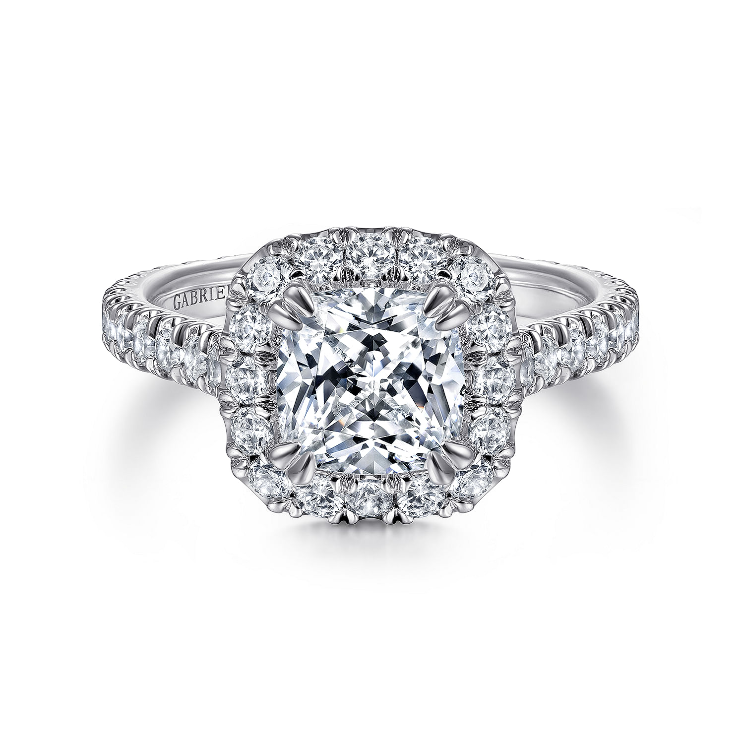 Gabriel - 18K White Gold Cushion Halo Diamond Engagement Ring