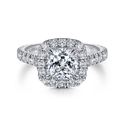 18K White Gold Cushion Halo Diamond Engagement Ring