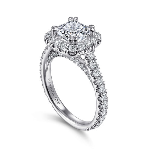 18K White Gold Cushion Halo Diamond Engagement Ring