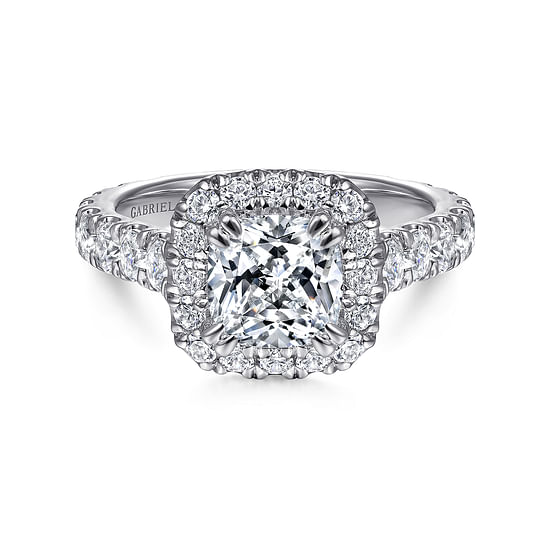 Gabriel - 18K White Gold Cushion Halo Diamond Engagement Ring