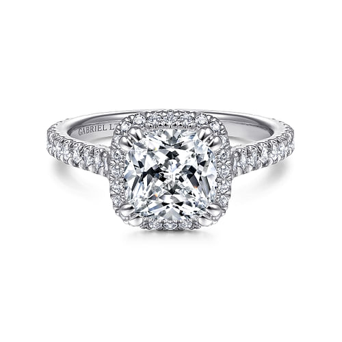 18K White Gold Cushion Halo Diamond Engagement Ring