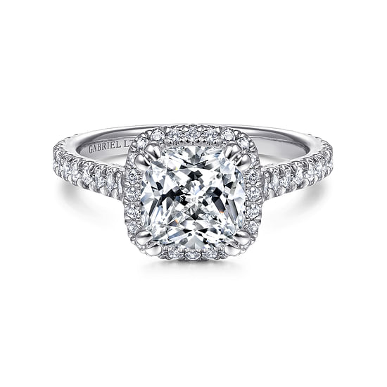 Gabriel - 18K White Gold Cushion Halo Diamond Engagement Ring