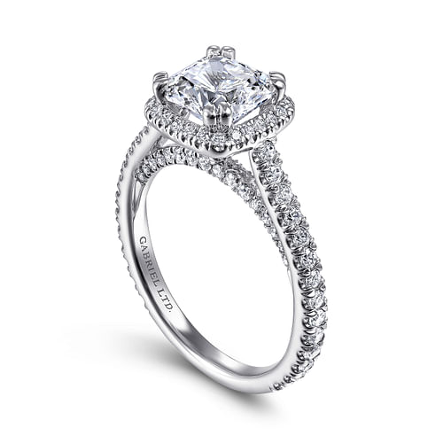 18K White Gold Cushion Halo Diamond Engagement Ring