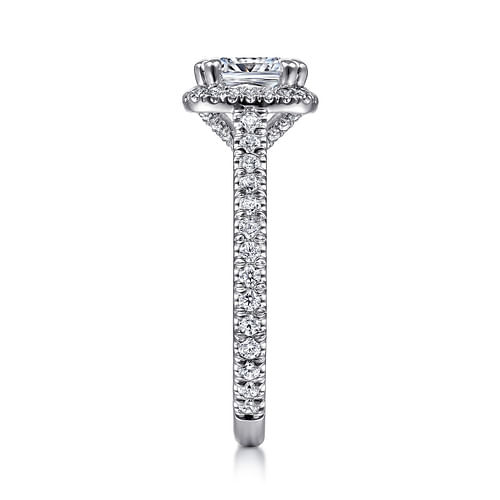 18K White Gold Cushion Halo Diamond Engagement Ring