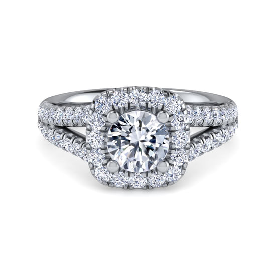 Gabriel - 18K White Gold Cushion Halo Round Diamond Engagement Ring