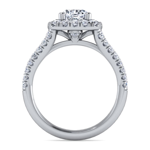 18K White Gold Cushion Halo Round Diamond Engagement Ring