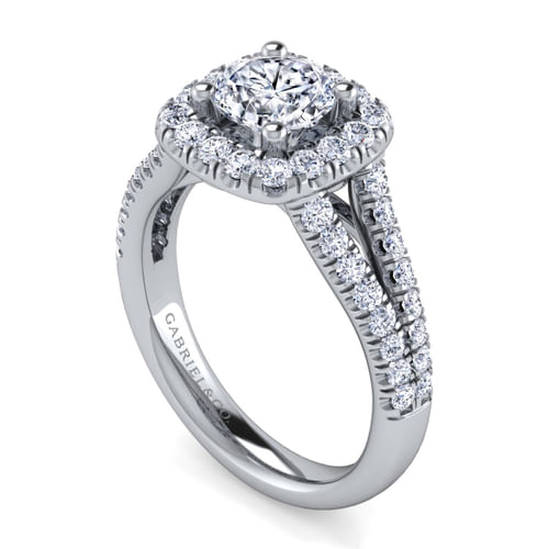 18K White Gold Cushion Halo Round Diamond Engagement Ring