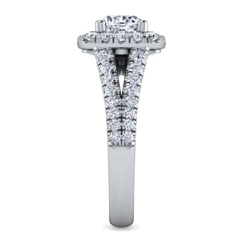 18K White Gold Cushion Halo Round Diamond Engagement Ring