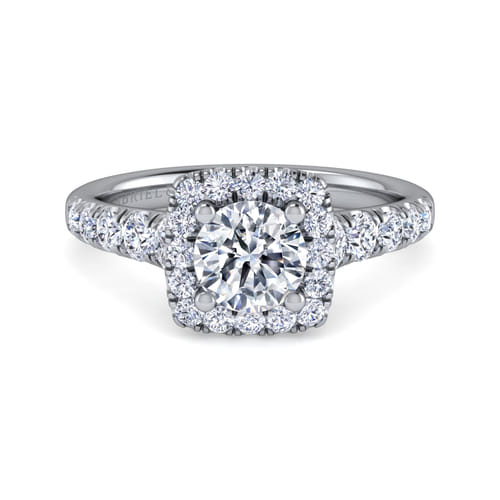 18K White Gold Cushion Halo Round Diamond Engagement Ring 18K White Gold Cushion Halo Round Diamond Engagement Ring