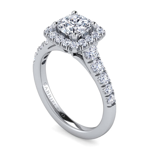 18K White Gold Cushion Halo Round Diamond Engagement Ring 18K White Gold Cushion Halo Round Diamond Engagement Ring