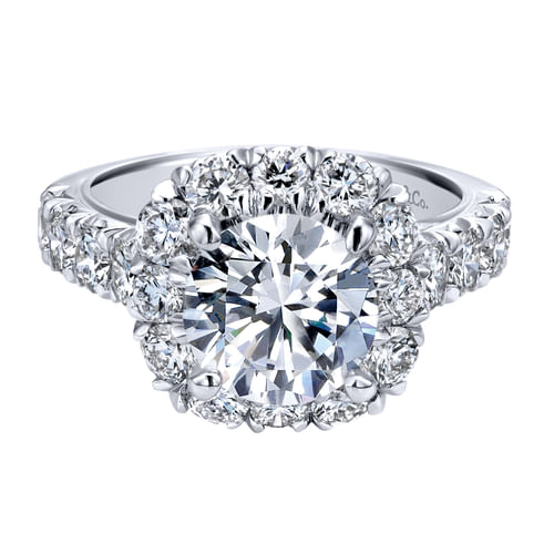 18K White Gold Cushion Halo Round Diamond Engagement Ring