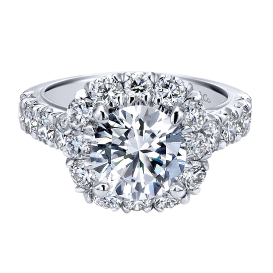Gabriel - 18K White Gold Cushion Halo Round Diamond Engagement Ring