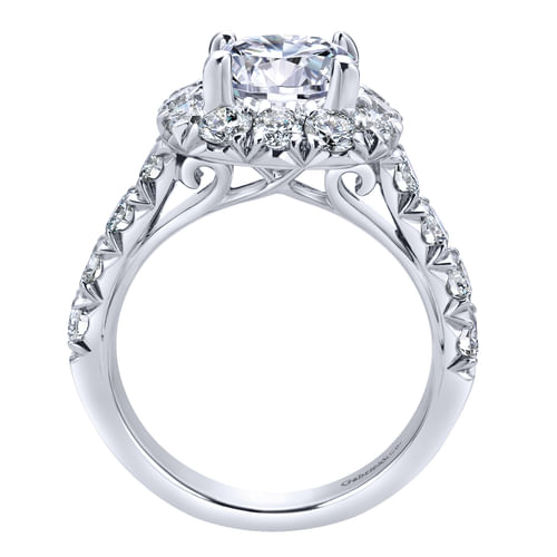 18K White Gold Cushion Halo Round Diamond Engagement Ring