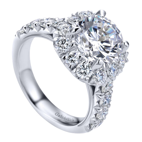 18K White Gold Cushion Halo Round Diamond Engagement Ring