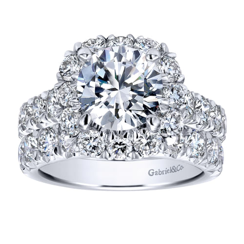 18K White Gold Cushion Halo Round Diamond Engagement Ring