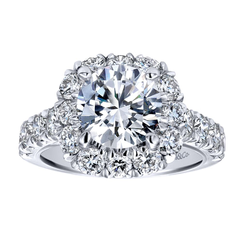18K White Gold Cushion Halo Round Diamond Engagement Ring