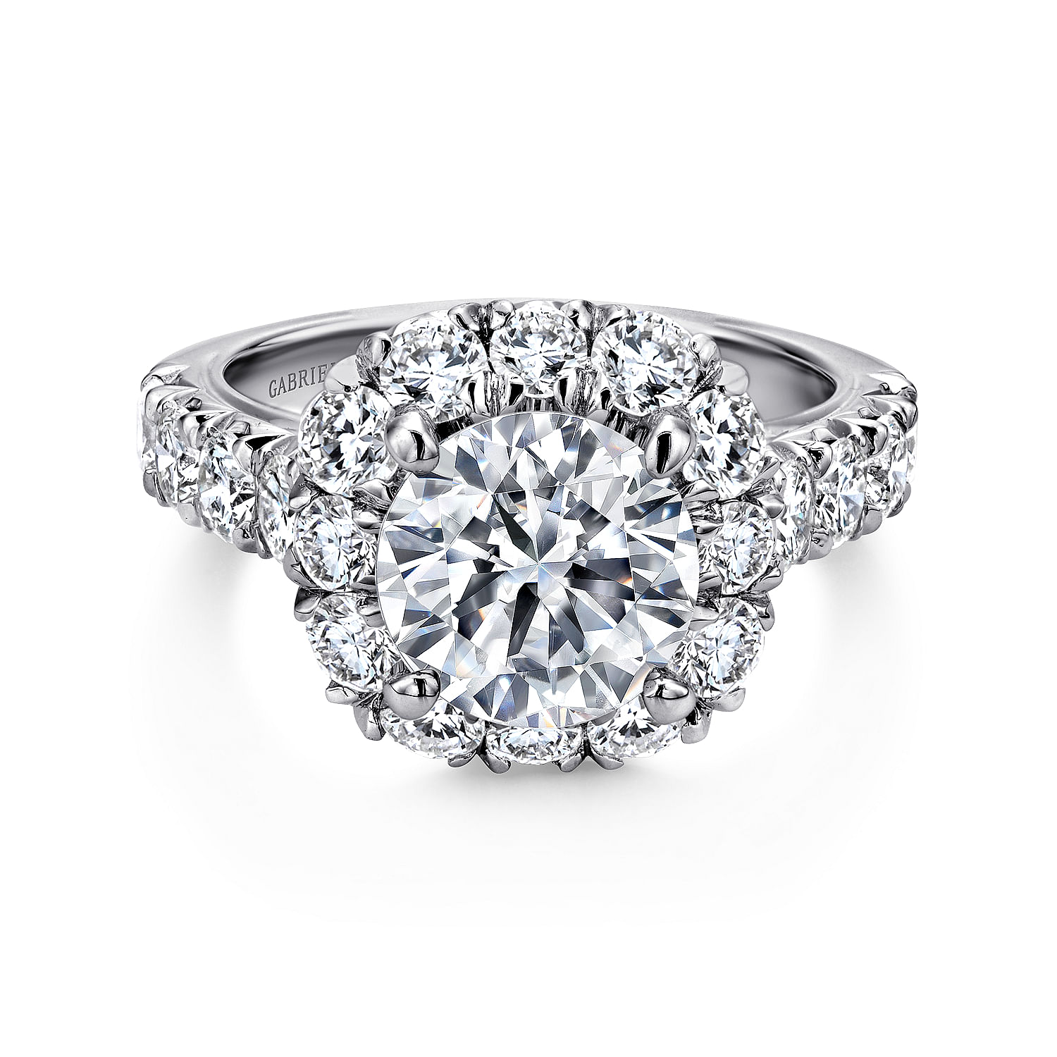 Gabriel - 18K White Gold Cushion Halo Round Diamond Engagement Ring
