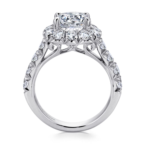 18K White Gold Cushion Halo Round Diamond Engagement Ring