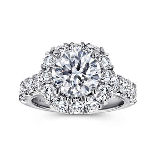 18K White Gold Cushion Halo Round Diamond Engagement Ring