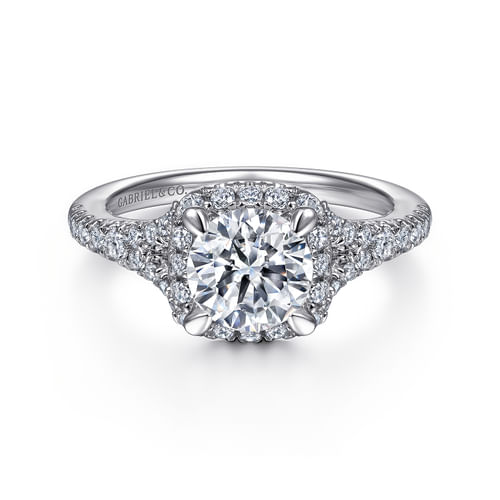 18K White Gold Cushion Halo Round Diamond Engagement Ring