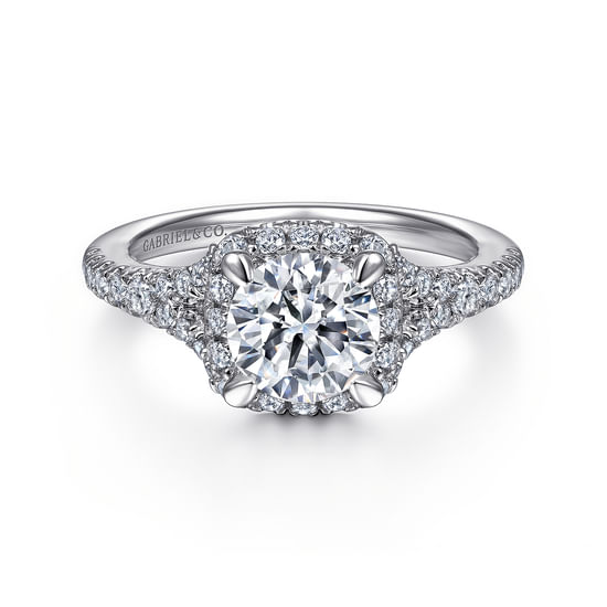 Gabriel - 18K White Gold Cushion Halo Round Diamond Engagement Ring