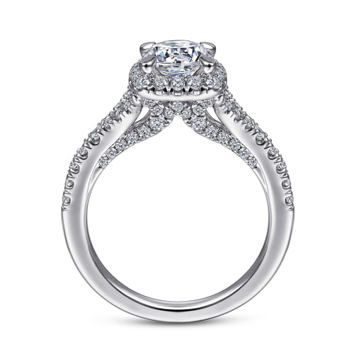 18K White Gold Cushion Halo Round Diamond Engagement Ring