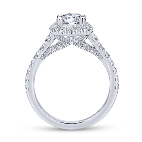 18K White Gold Cushion Halo Round Diamond Engagement Ring