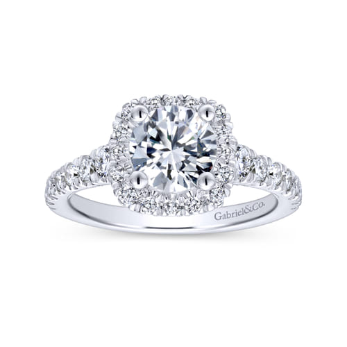 18K White Gold Cushion Halo Round Diamond Engagement Ring