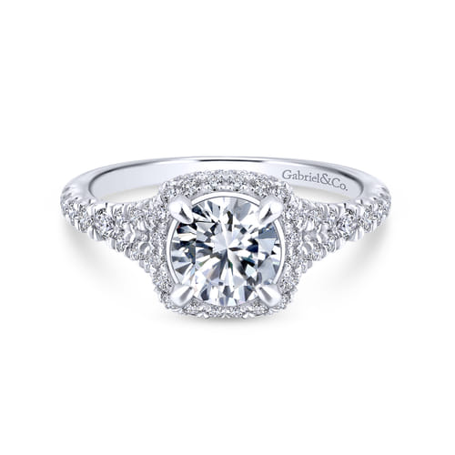 18K White Gold Cushion Halo Round Diamond Engagement Ring
