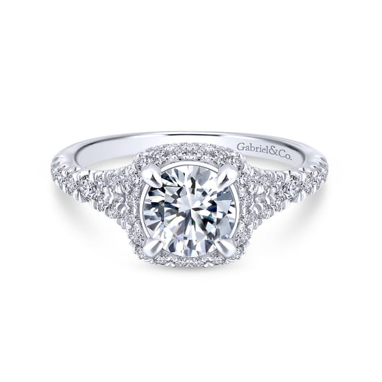 Gabriel - 18K White Gold Cushion Halo Round Diamond Engagement Ring Gabriel - 18K White Gold Cushion Halo Round Diamond Engagement Ring