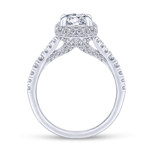 18K White Gold Cushion Halo Round Diamond Engagement Ring
