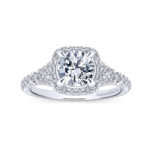 18K White Gold Cushion Halo Round Diamond Engagement Ring