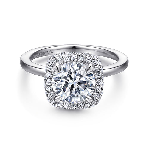 18K White Gold Cushion Halo Round Diamond Engagement Ring