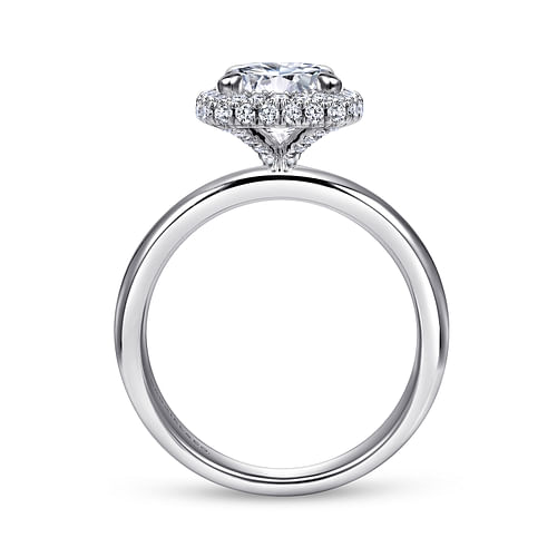 18K White Gold Cushion Halo Round Diamond Engagement Ring