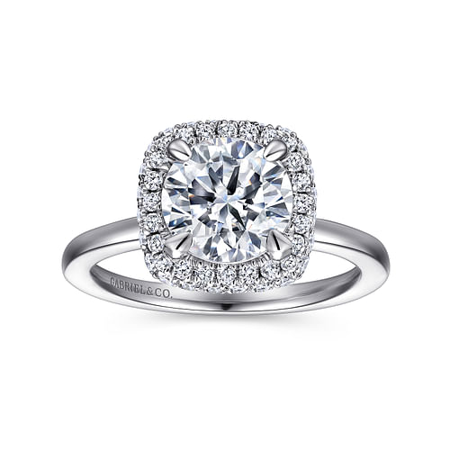 18K White Gold Cushion Halo Round Diamond Engagement Ring