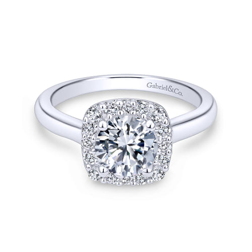 18K White Gold Cushion Halo Round Diamond Engagement Ring