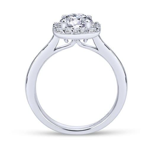 18K White Gold Cushion Halo Round Diamond Engagement Ring
