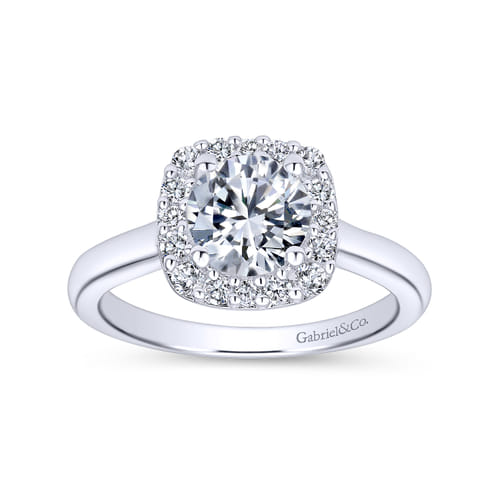 18K White Gold Cushion Halo Round Diamond Engagement Ring