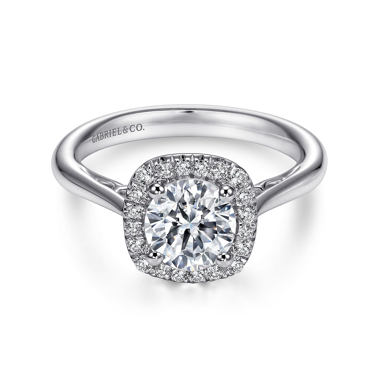 18K White Gold Cushion Halo Round Diamond Engagement Ring