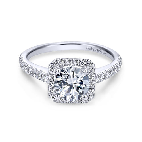 18K White Gold Cushion Halo Round Diamond Engagement Ring