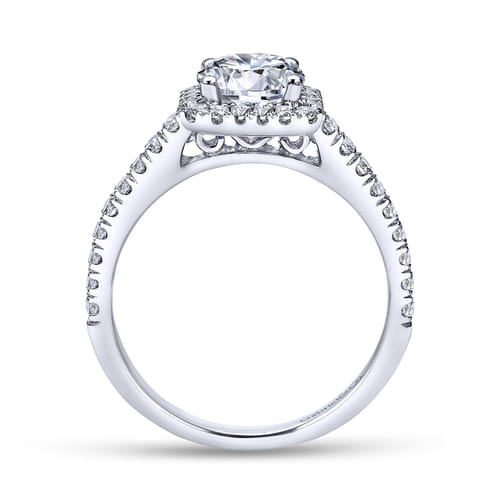 18K White Gold Cushion Halo Round Diamond Engagement Ring