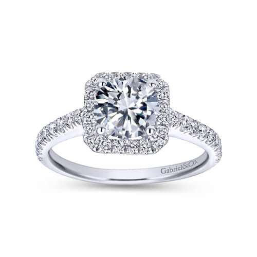 18K White Gold Cushion Halo Round Diamond Engagement Ring