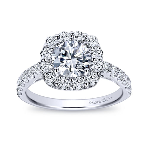 18K White Gold Cushion Halo Round Diamond Engagement Ring