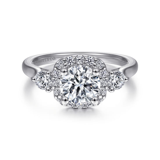 Gabriel - 18K White Gold Cushion Halo Round Diamond Engagement Ring