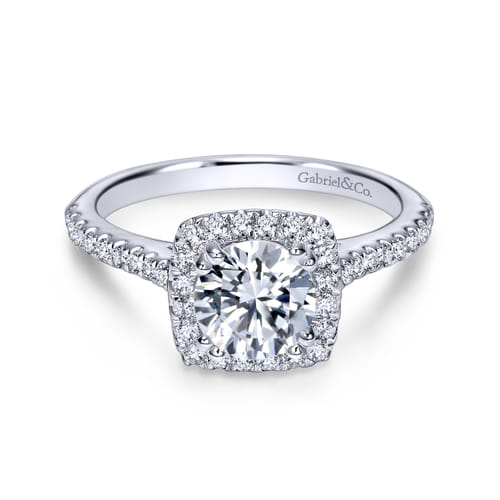 18K White Gold Cushion Halo Round Diamond Engagement Ring