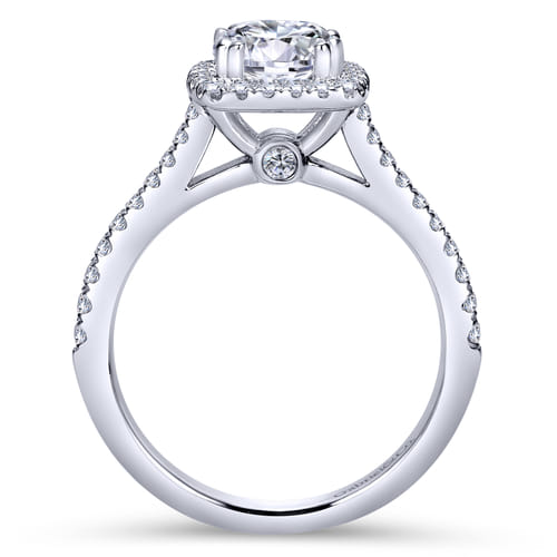 18K White Gold Cushion Halo Round Diamond Engagement Ring
