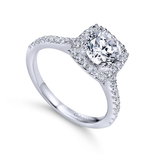 18K White Gold Cushion Halo Round Diamond Engagement Ring